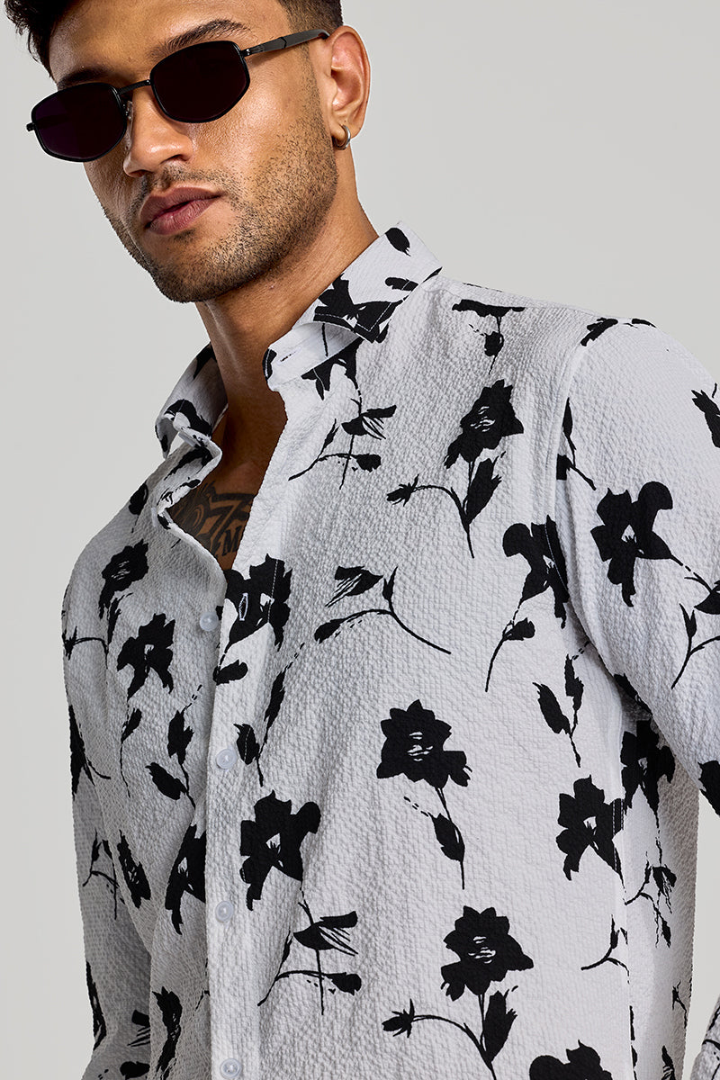 White Floral Slim Fit Shirt