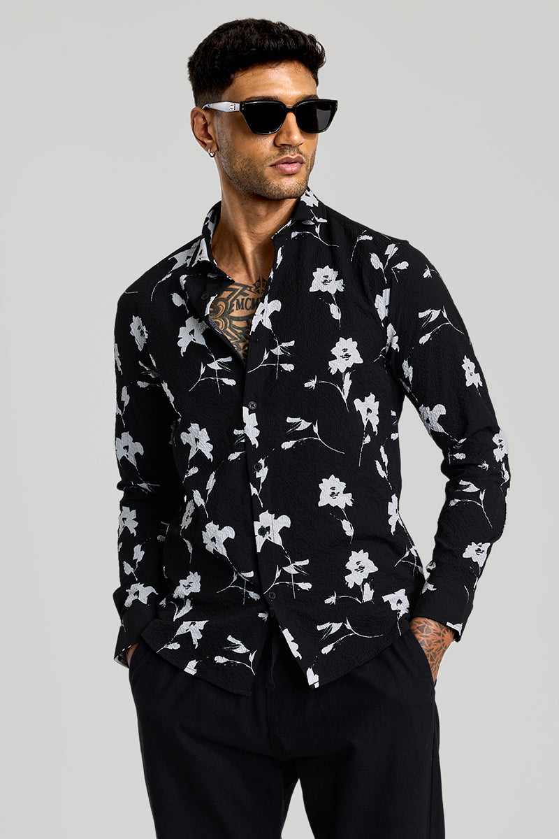 Black Floral Slim Fit Shirt