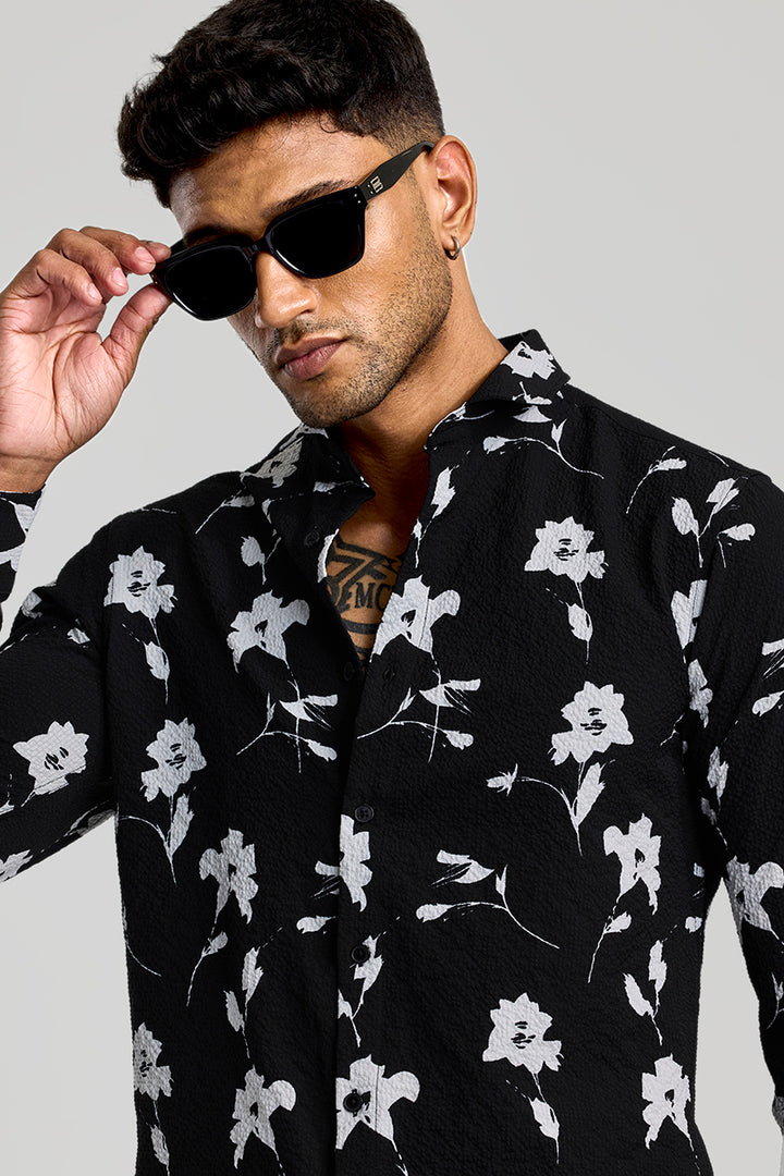 Black Floral Slim Fit Shirt