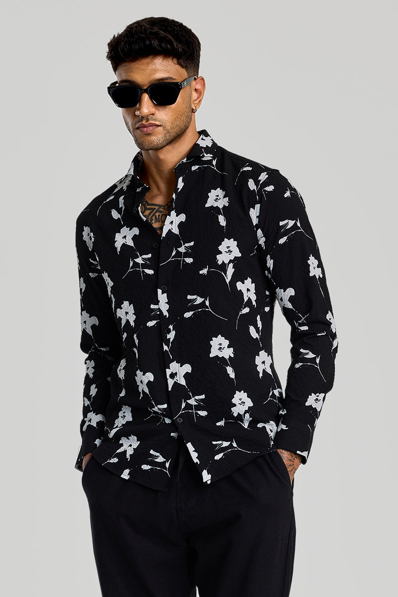 Black Floral Slim Fit Shirt