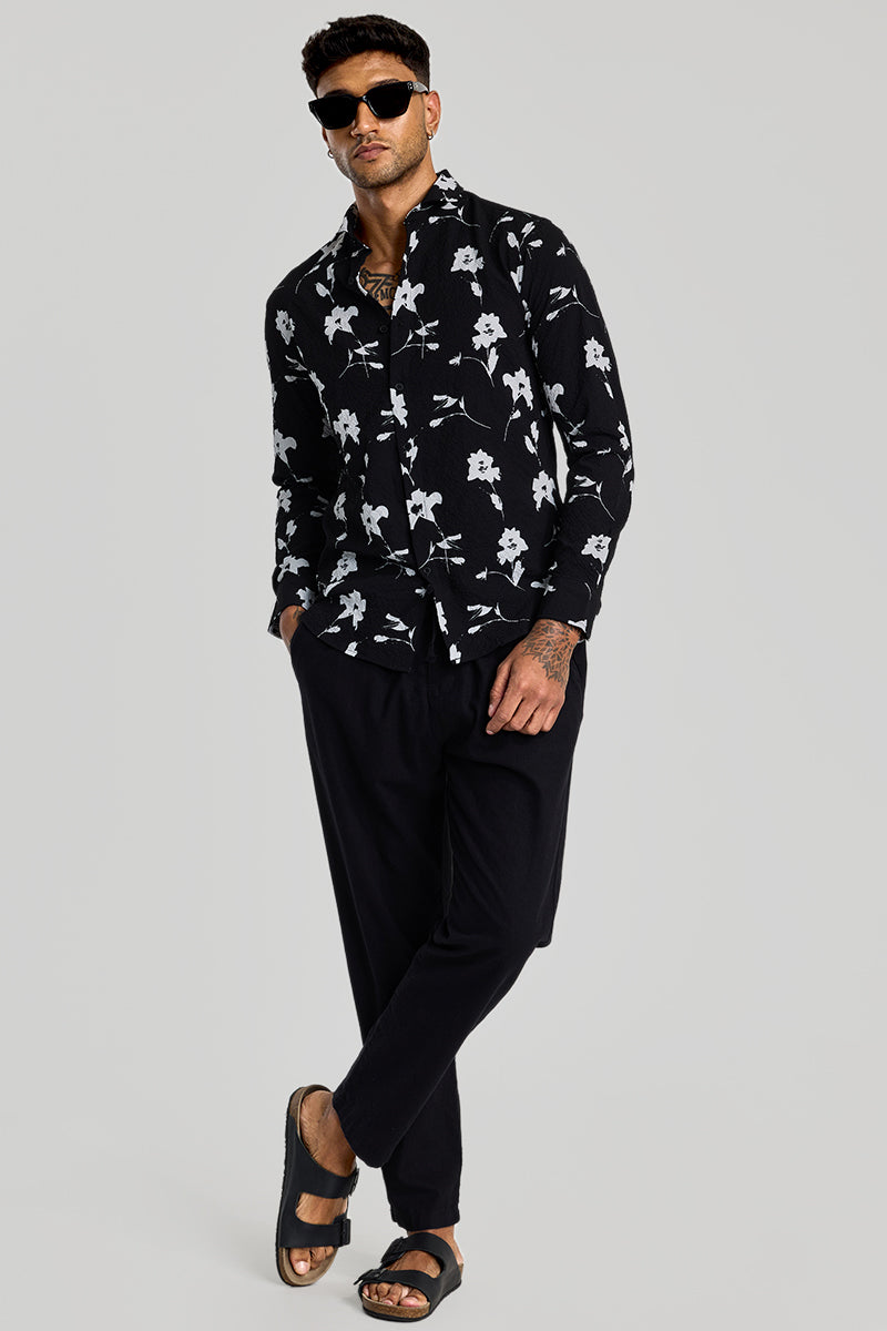 Black Floral Slim Fit Shirt