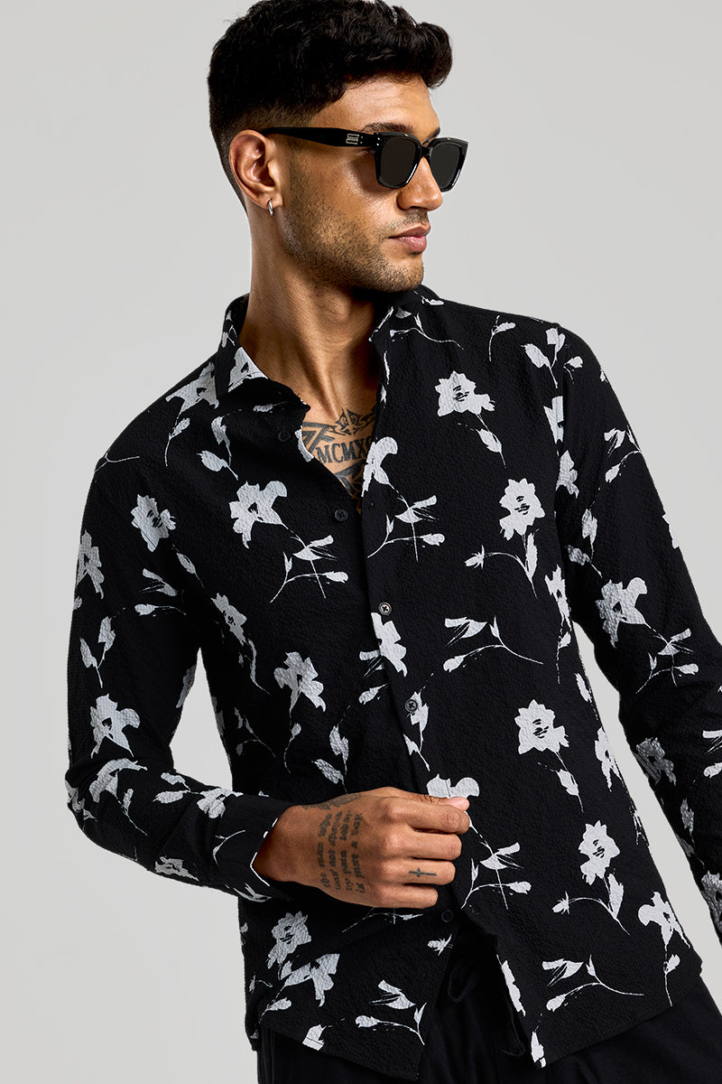 Black Floral Slim Fit Shirt