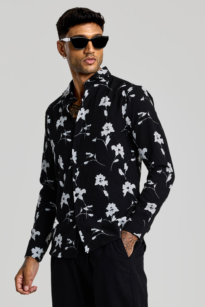 Black Floral Slim Fit Shirt