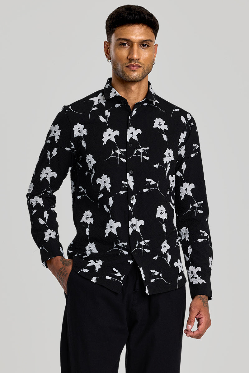 Black Floral Slim Fit Shirt