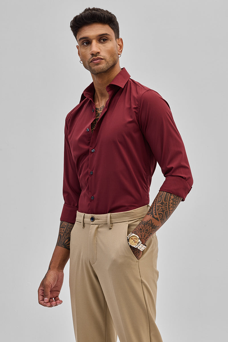 Red Slim Fit Stretch Shirt