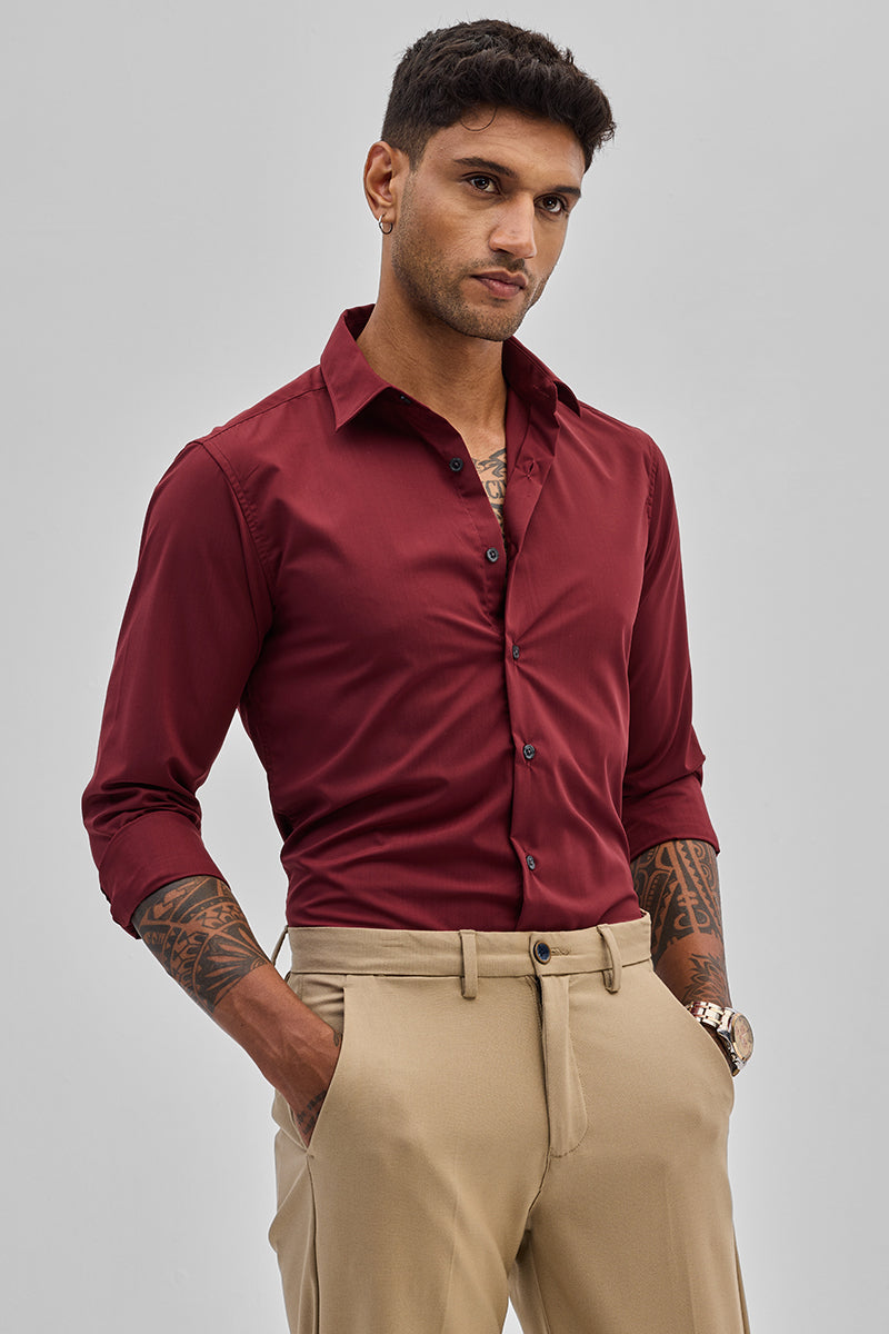 Red Slim Fit Stretch Shirt