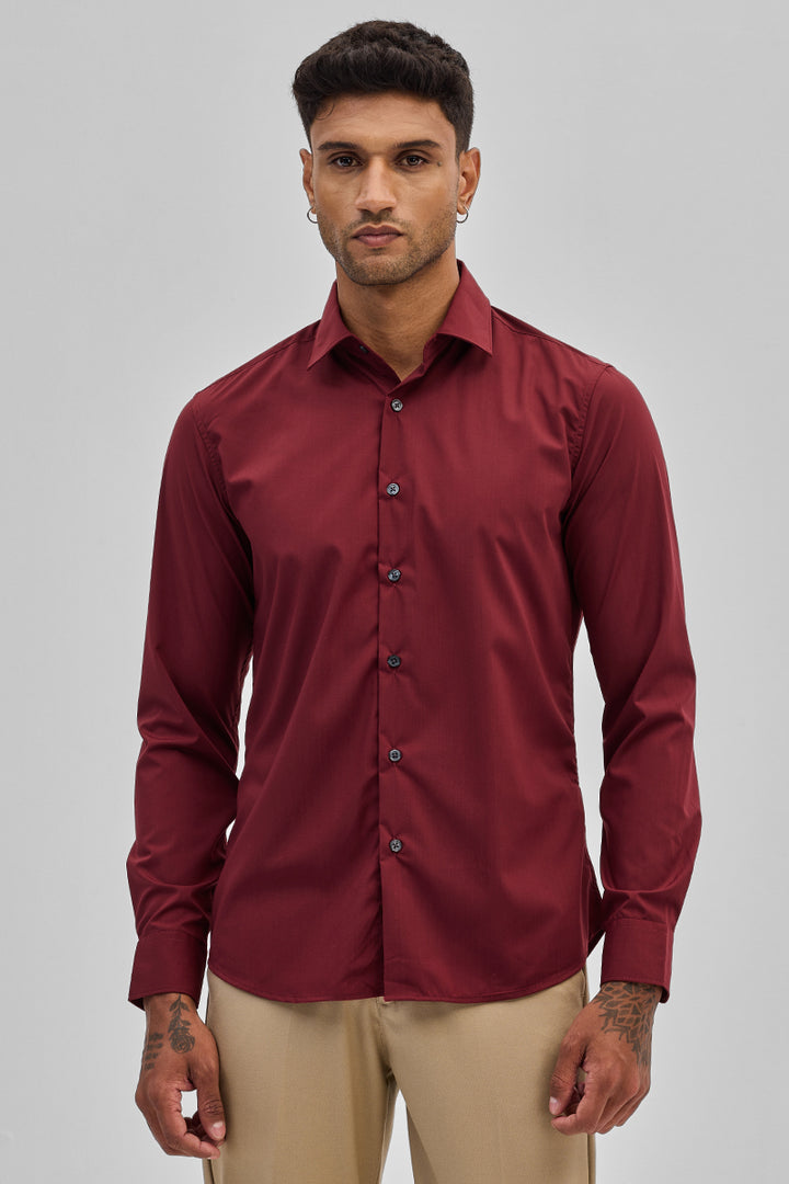 Red Slim Fit Stretch Shirt