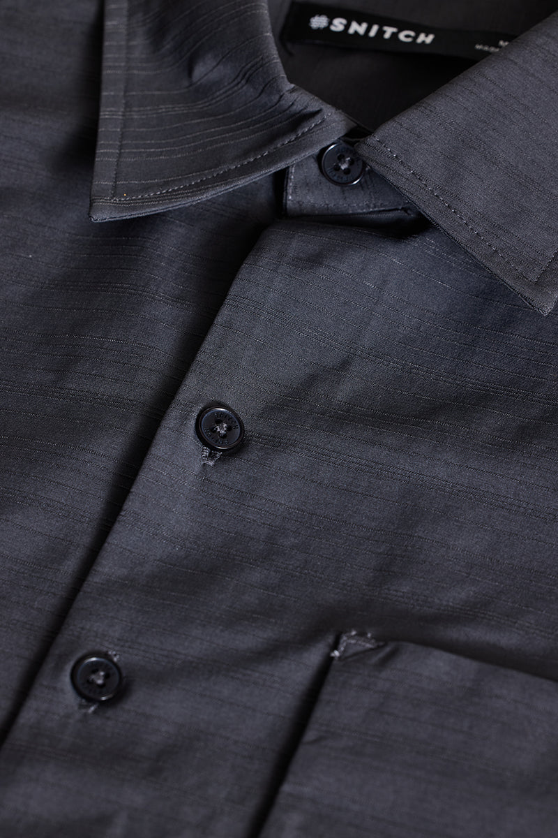 Charcoal Grey Stripes Relaxed Fit Overshirt