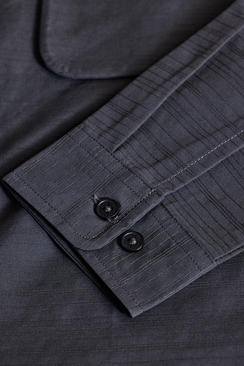 Charcoal Grey Stripes Relaxed Fit Overshirt