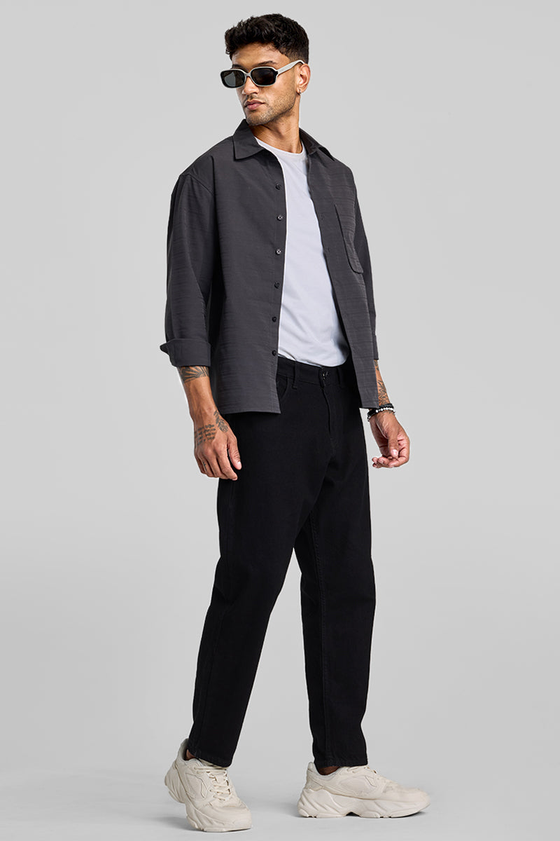 Charcoal Grey Stripes Relaxed Fit Overshirt