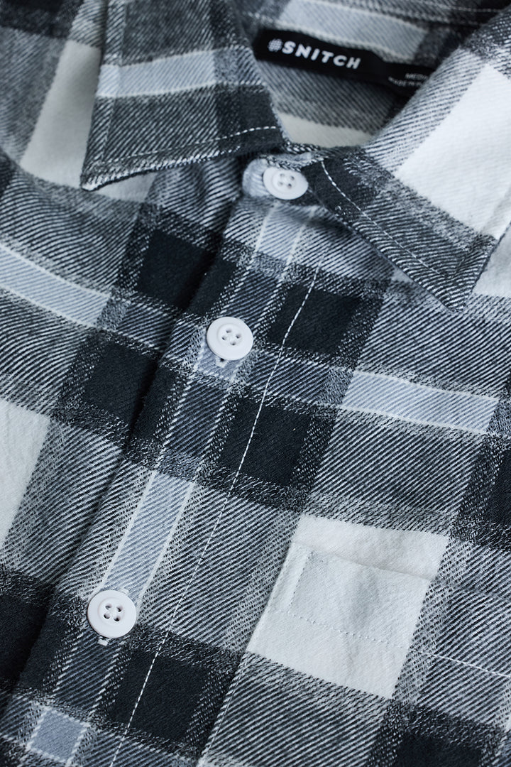 Grey Plaid Box Fit Flannel Shirt