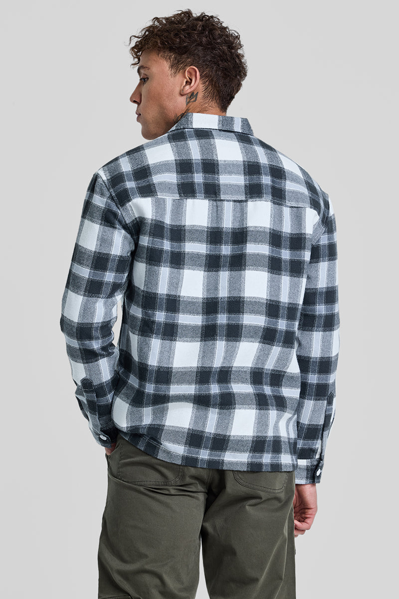 Grey Plaid Box Fit Flannel Shirt