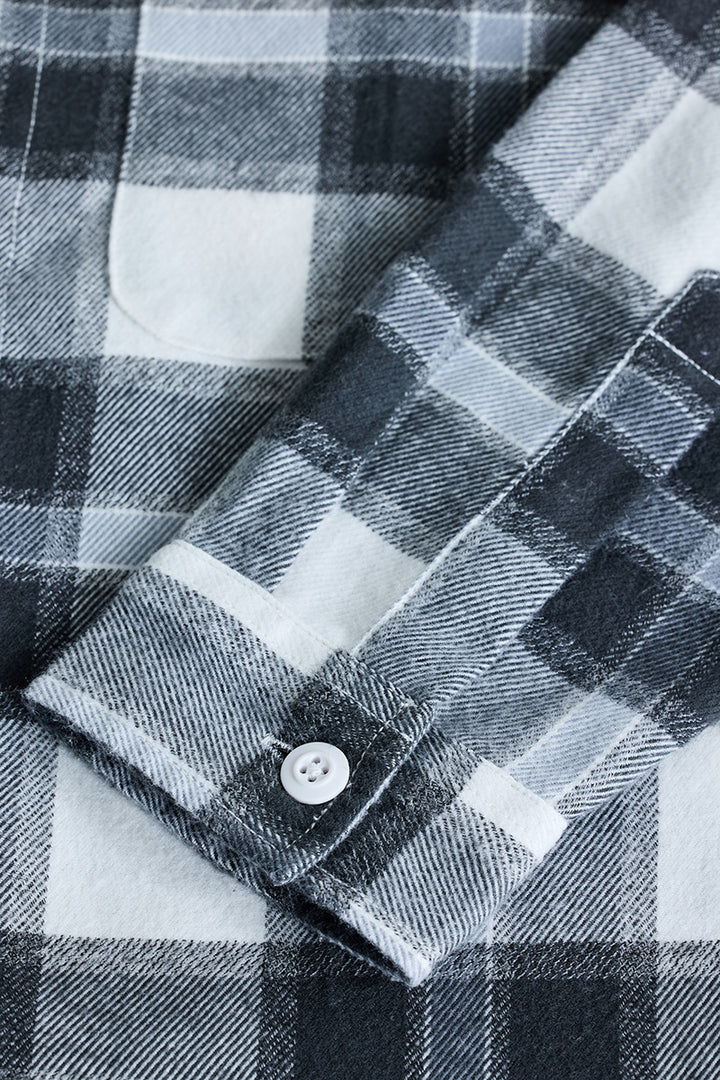 Grey Plaid Box Fit Flannel Shirt