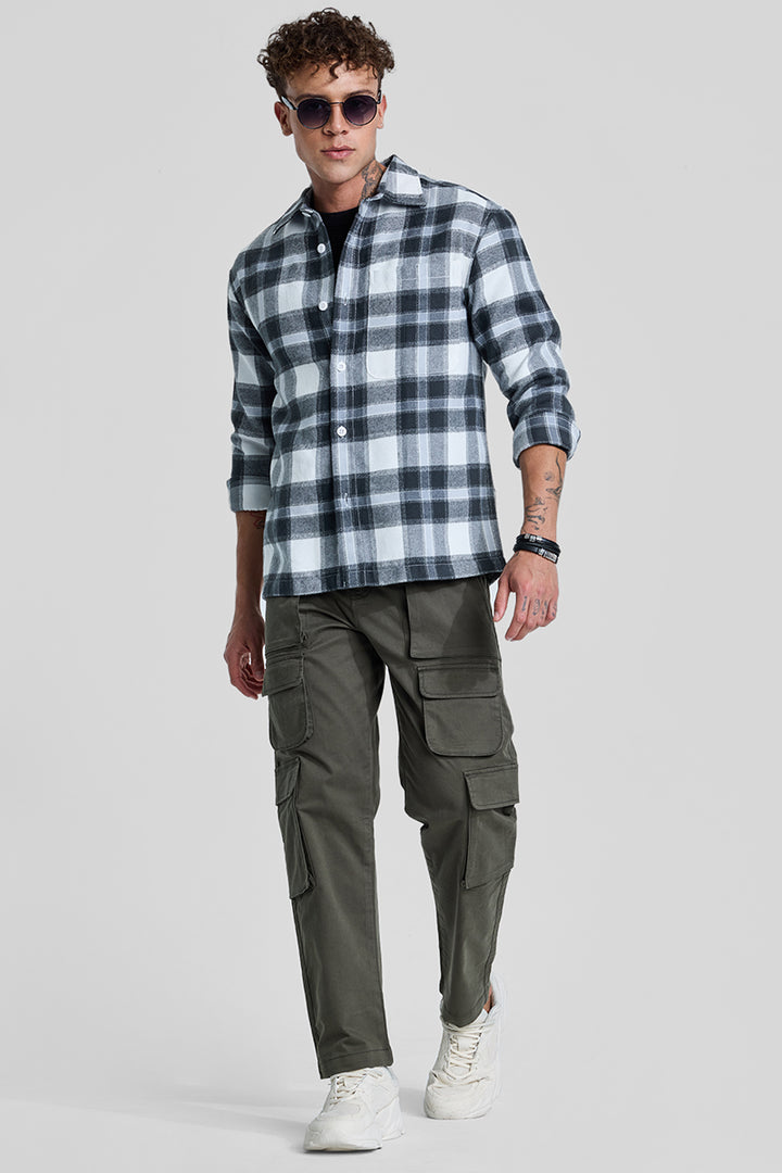 Grey Plaid Box Fit Flannel Shirt