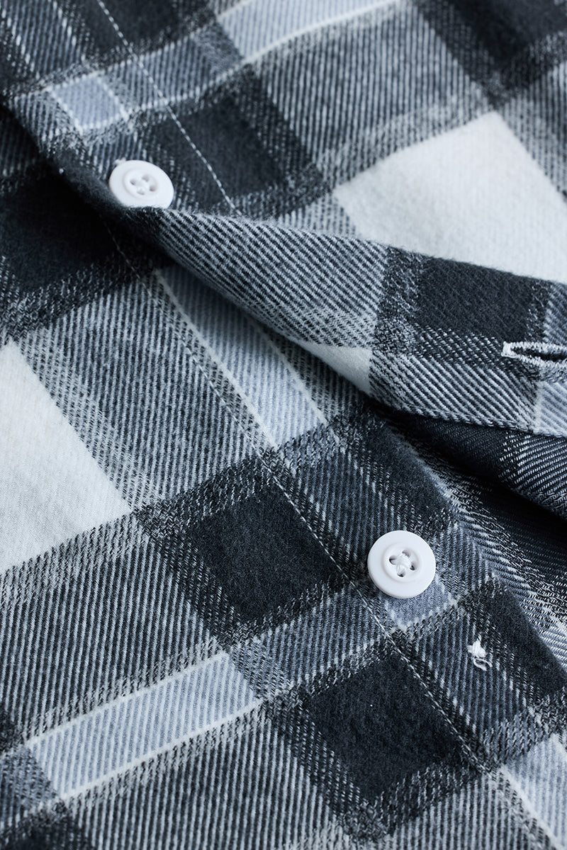 Grey Plaid Box Fit Flannel Shirt