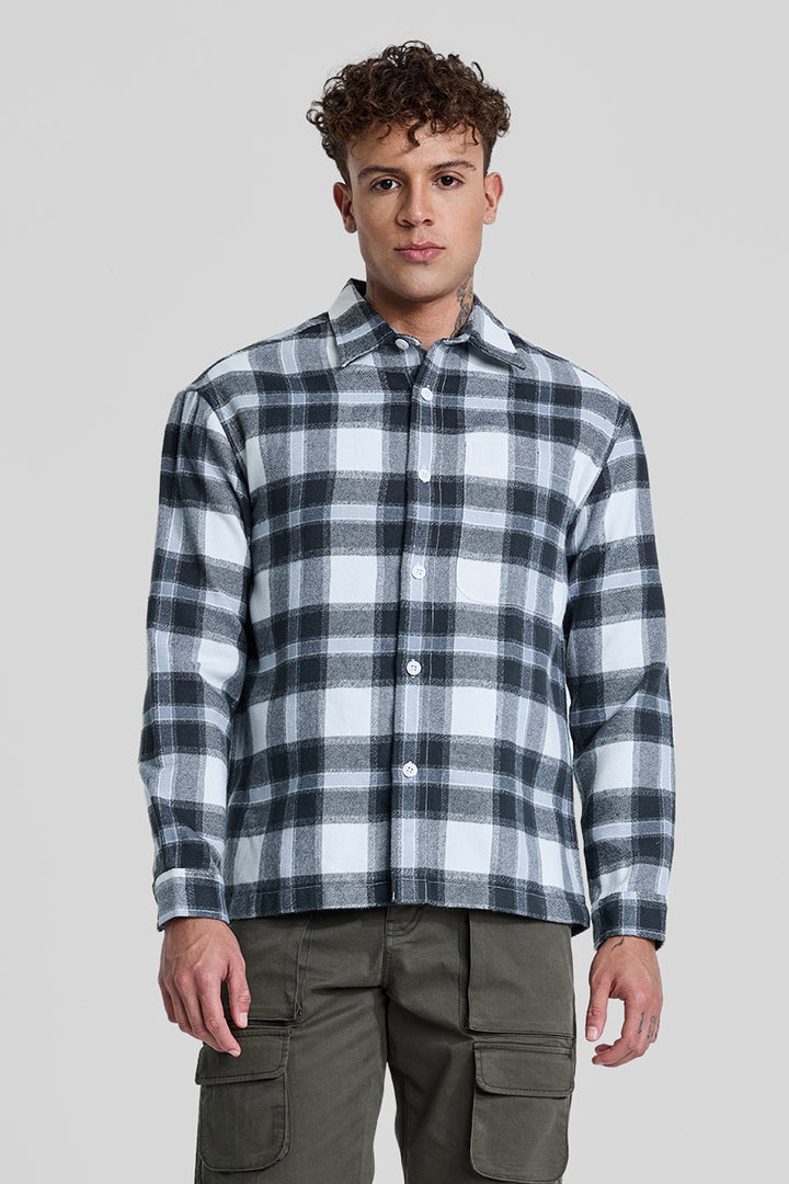 Grey Plaid Box Fit Flannel Shirt