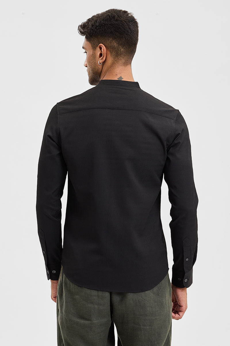 Black Self-Design Mandarin Shirt