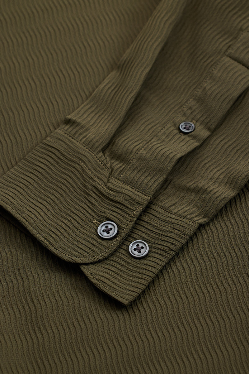 Olive Self-Design Mandarin Shirt