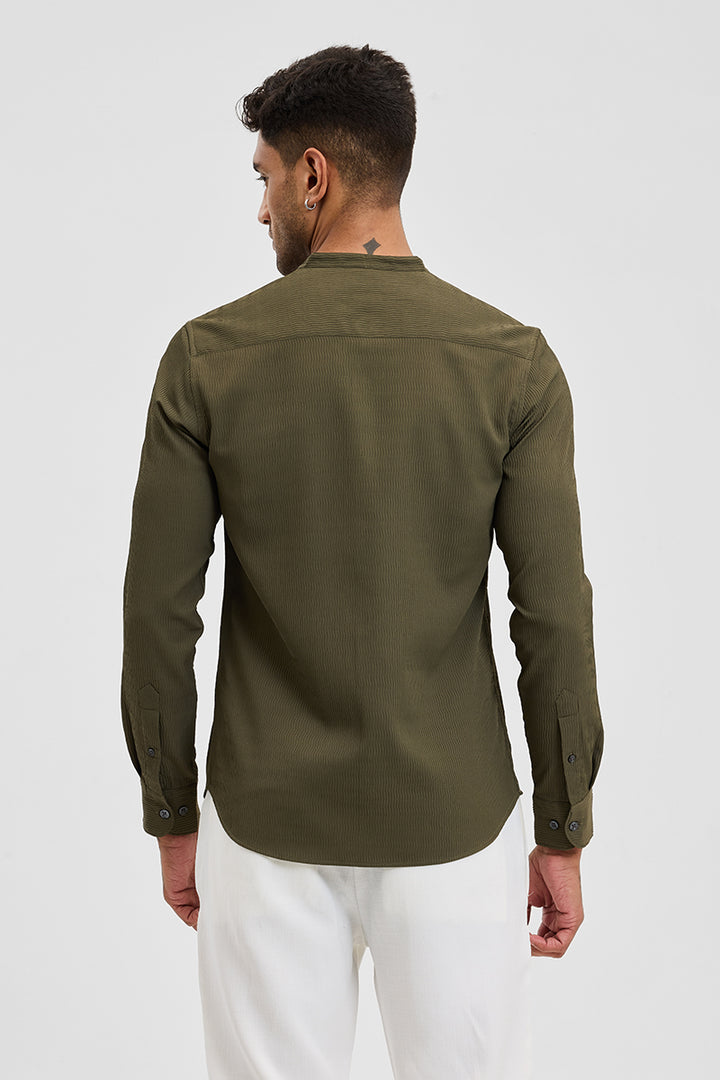 Olive Self-Design Mandarin Shirt