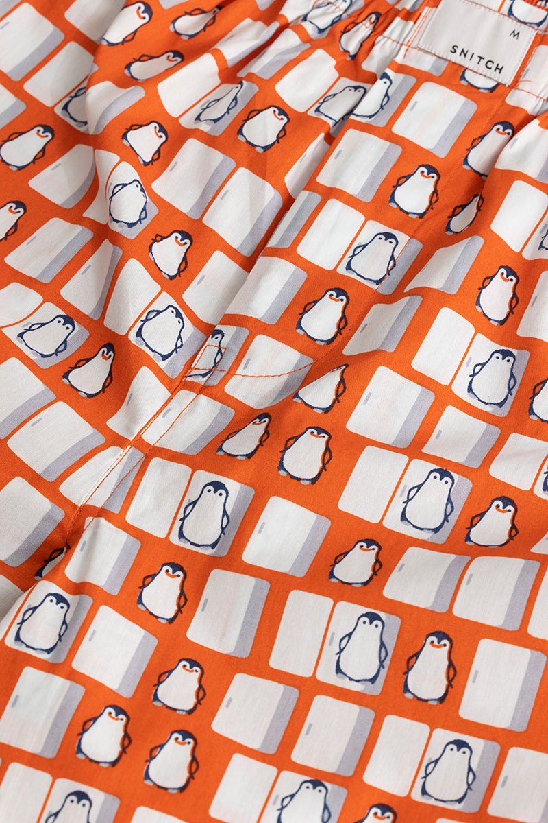 Penguin Print Orange Pyjama