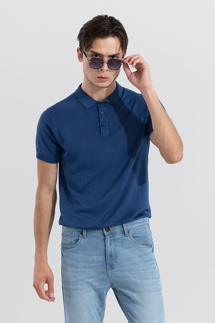 Buy Men's Effortless Chic Blue Polo T-Shirt Online | SNITCH