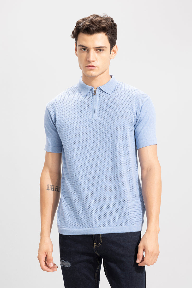 Mesh Knit Blue Polo T-Shirt