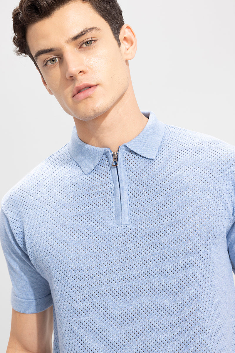 Mesh Knit Blue Polo T-Shirt