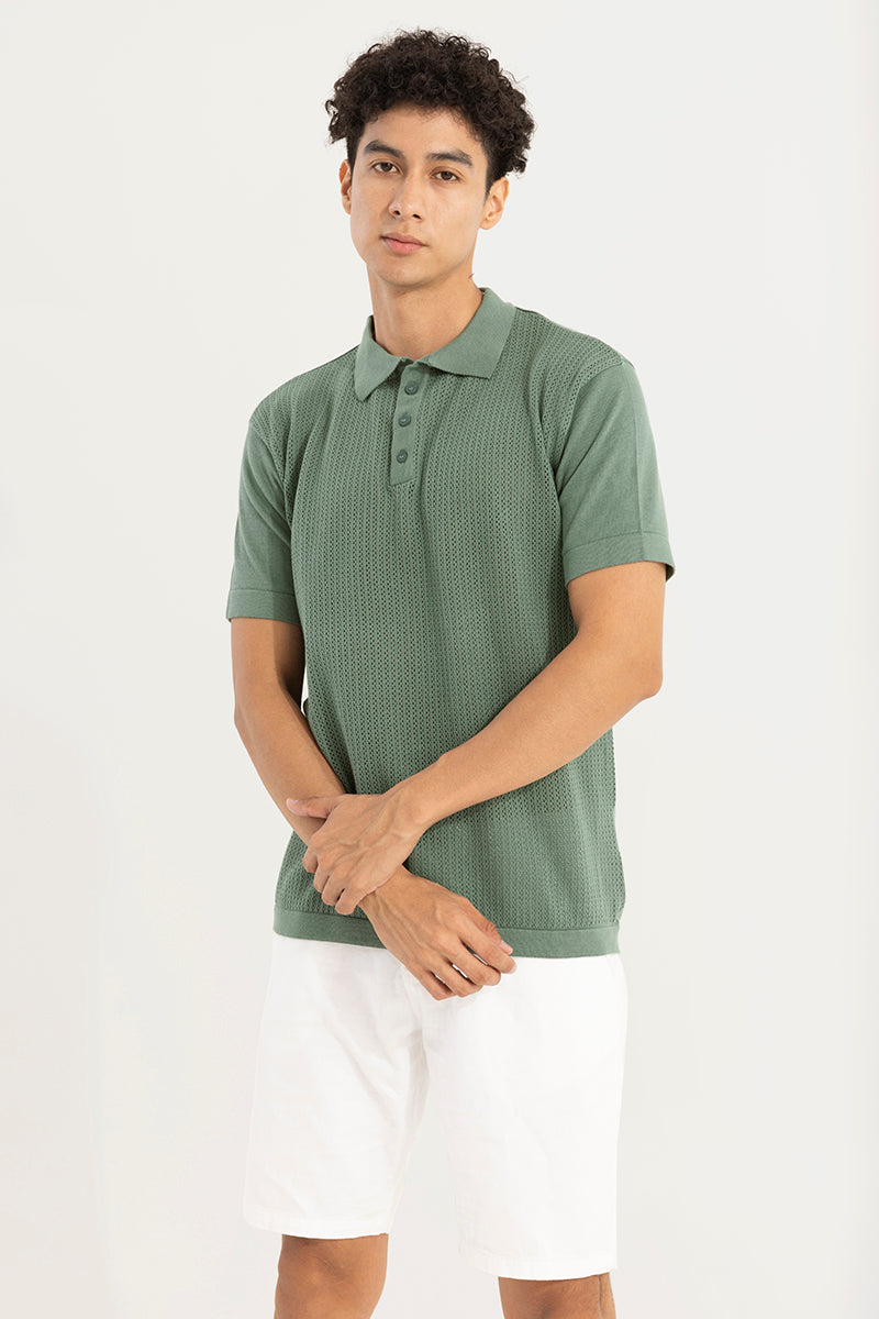 Mesh Design Green Polo T-Shirt