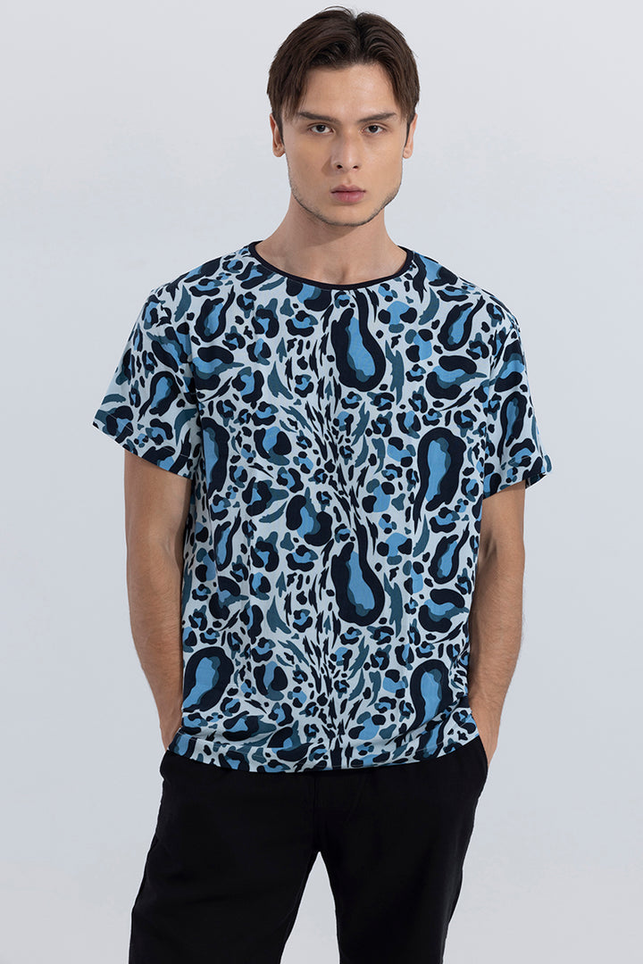 Abstract Leopard Blue T-Shirt