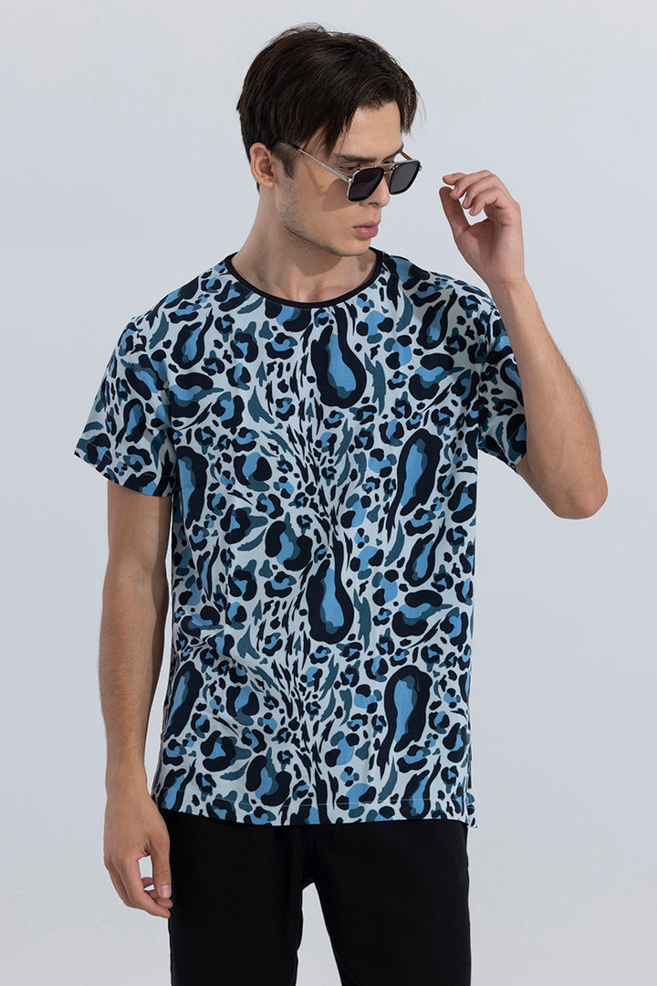 Abstract Leopard Blue T-Shirt