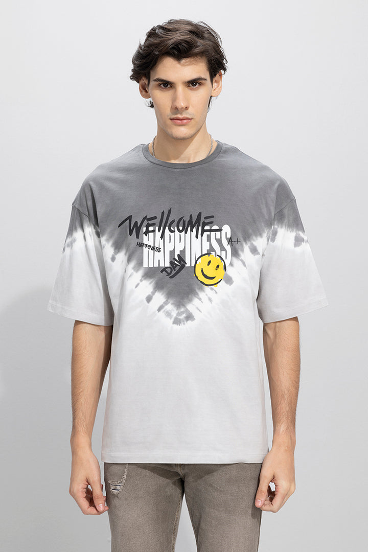 Happiness A+ Grey Oversized T-Shirt