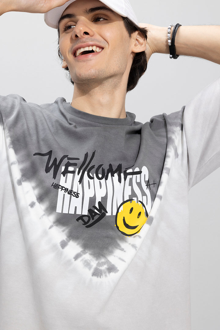 Happiness A+ Grey Oversized T-Shirt