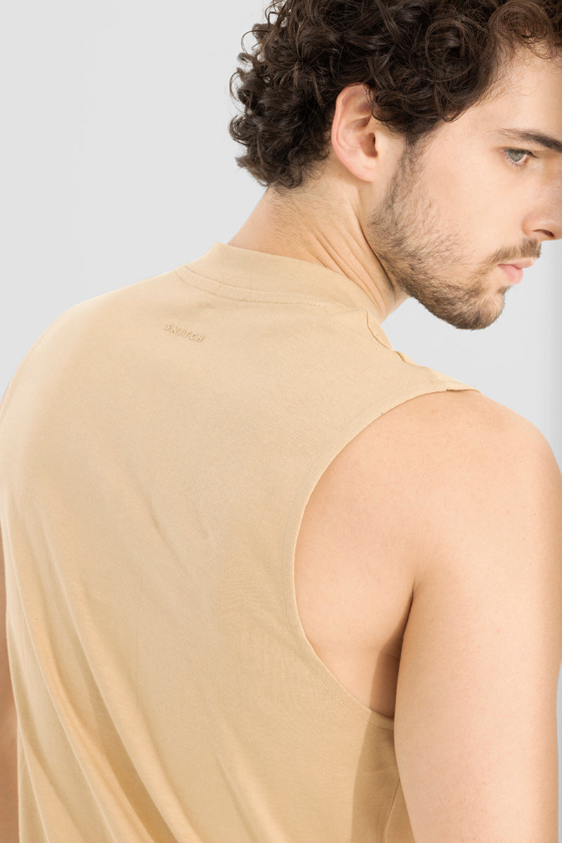 Buy Men's Solidie Beige Sleeveless T-Shirt Online