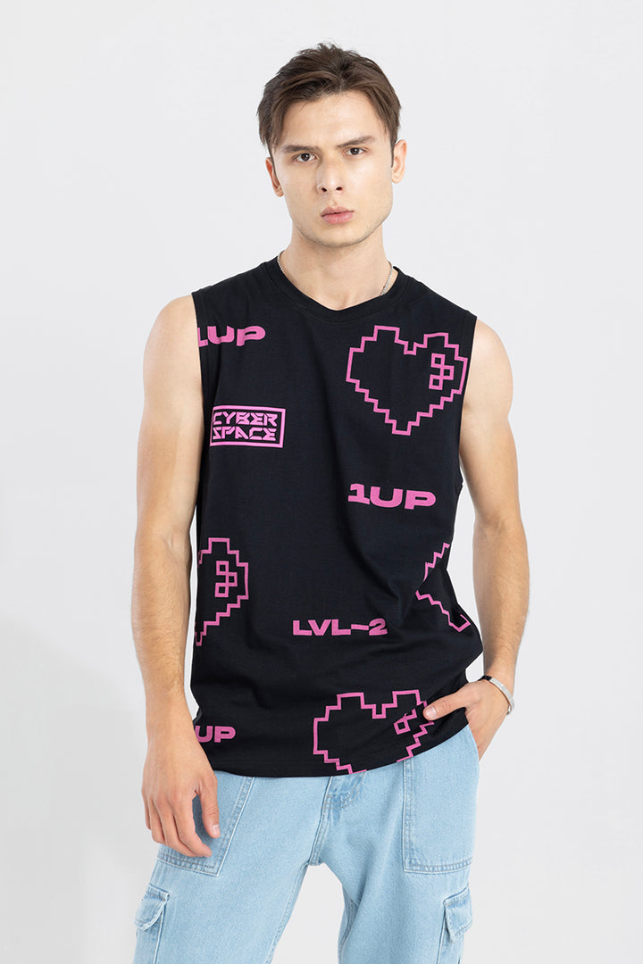 Cyber Space Black Sleeveless T-Shirt