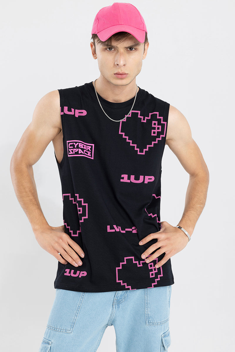 Cyber Space Black Sleeveless T-Shirt