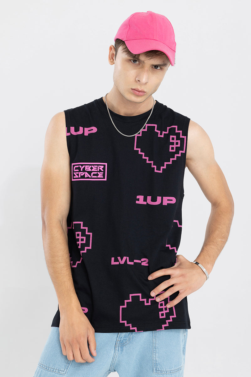 Cyber Space Black Sleeveless T-Shirt