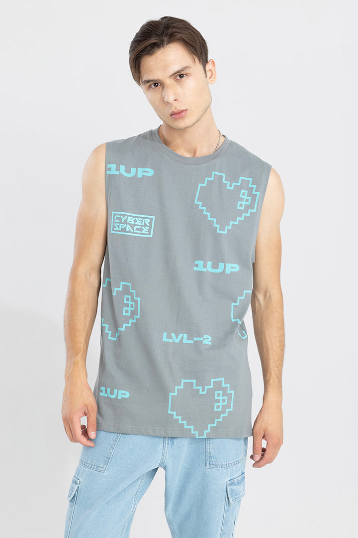 Cyber Space Grey Sleeveless T-Shirt