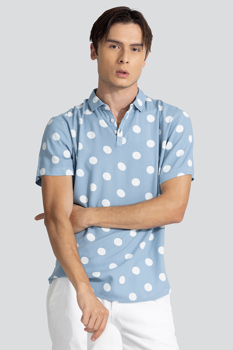 Polka Dotted Blue Polo T-Shirt