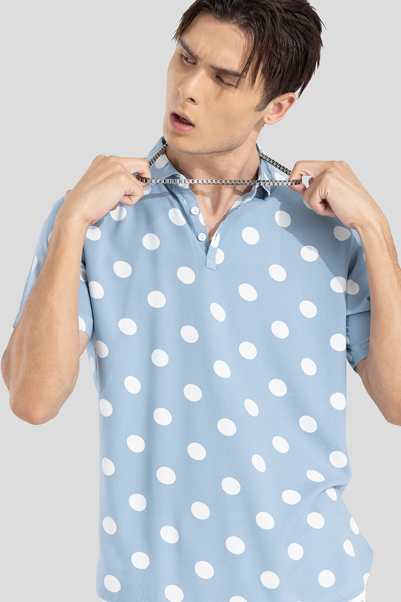 Polka Dotted Blue Polo T-Shirt