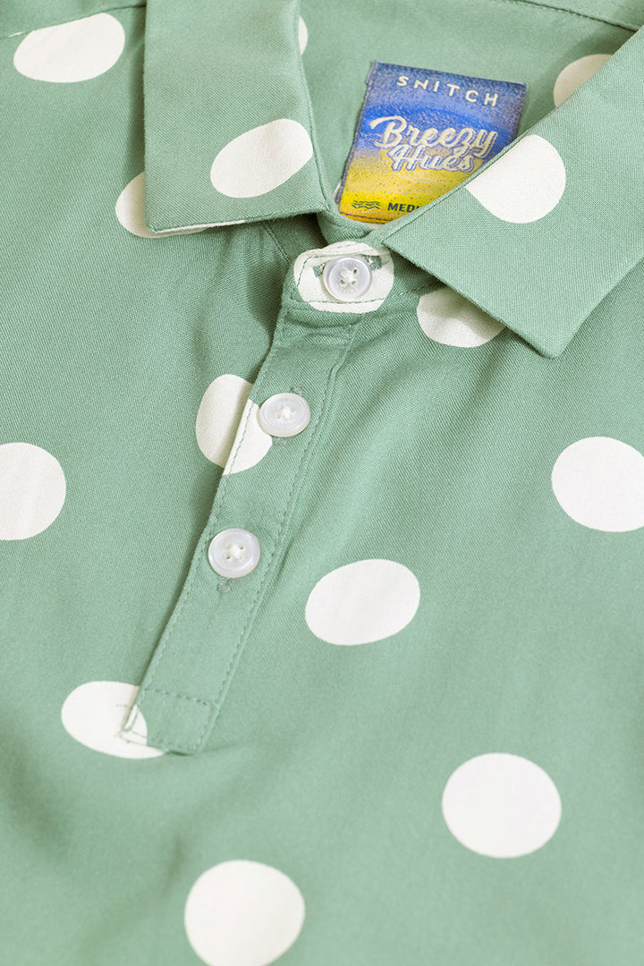 Polka Dotted Green Polo T-Shirt