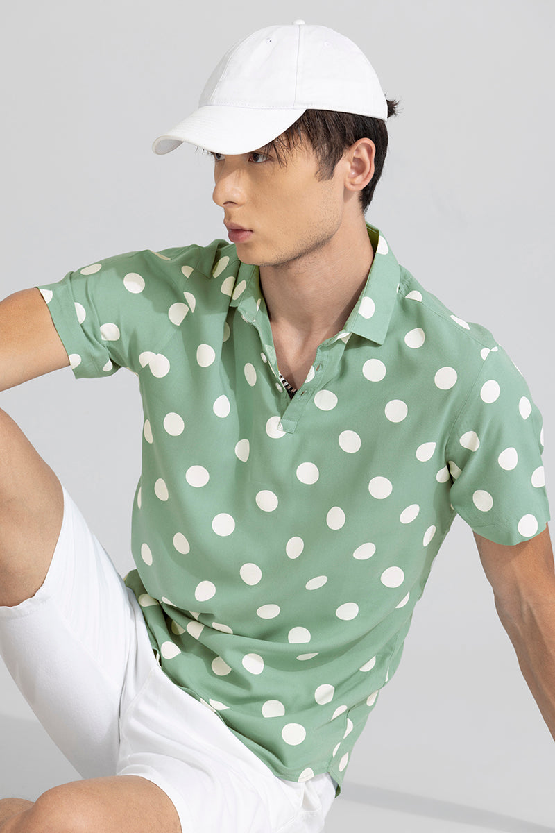 Polka Dotted Green Polo T-Shirt