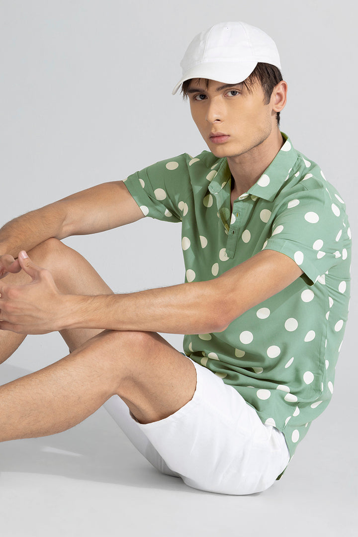 Polka Dotted Green Polo T-Shirt