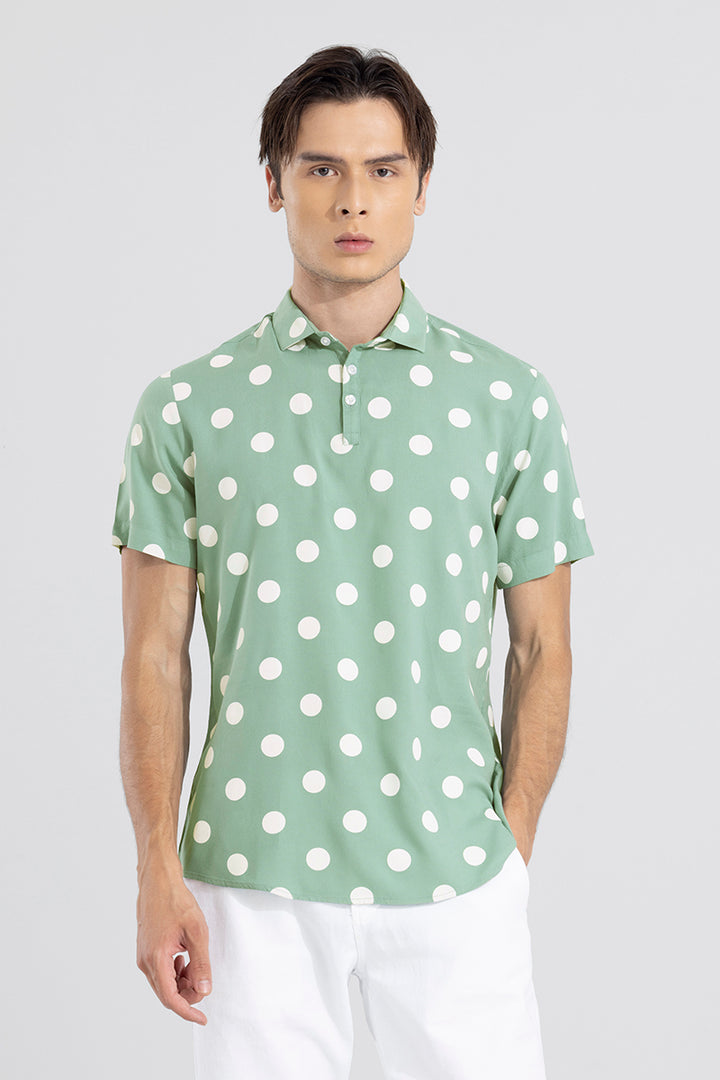 Polka Dotted Green Polo T-Shirt