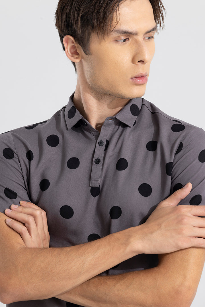 Polka Dotted Grey Polo T-Shirt