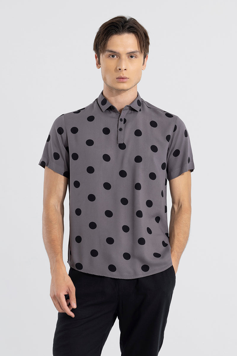 Polka Dotted Grey Polo T-Shirt