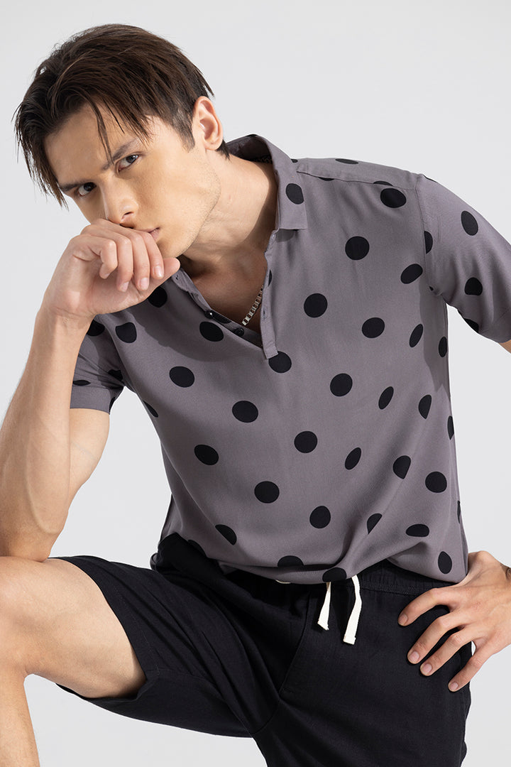 Polka Dotted Grey Polo T-Shirt