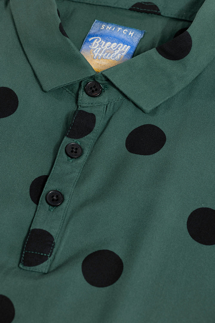 Polka Dotted Dark Green Polo T-Shirt