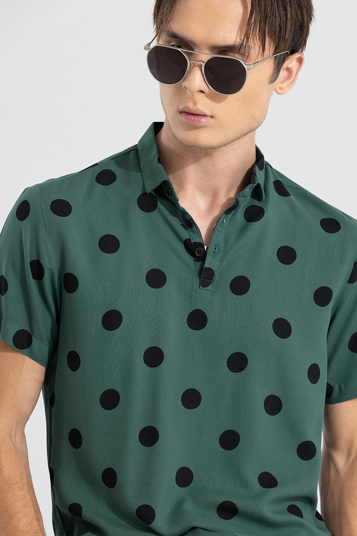 Polka Dotted Dark Green Polo T-Shirt