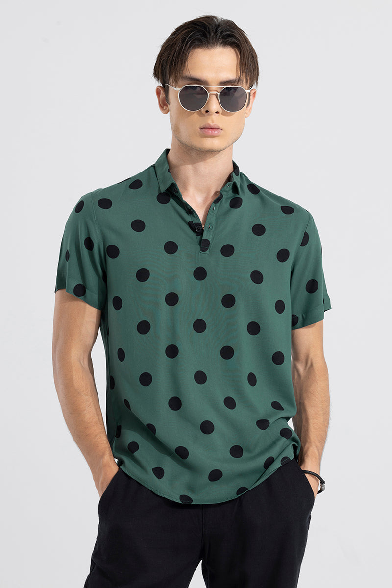 Polka Dotted Dark Green Polo T-Shirt