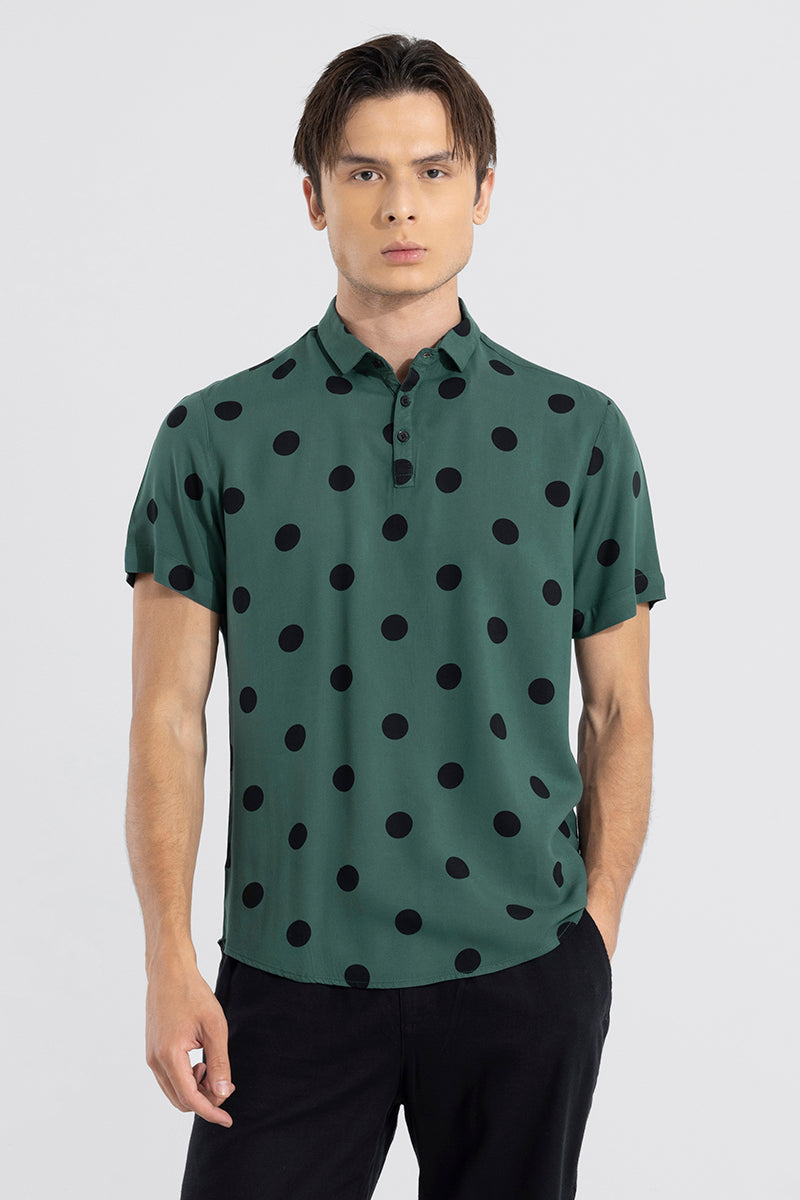 Polka Dotted Dark Green Polo T-Shirt